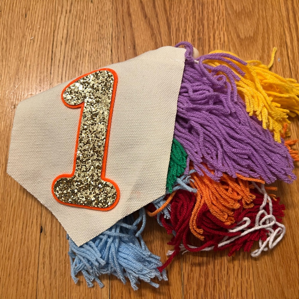 Colorful Yarn and Glitter first birthday banner